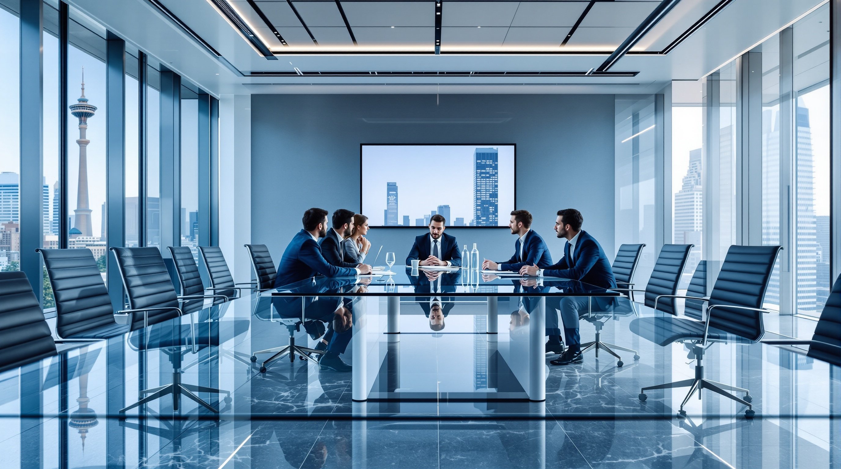 Strategic business meeting in modern corporate office